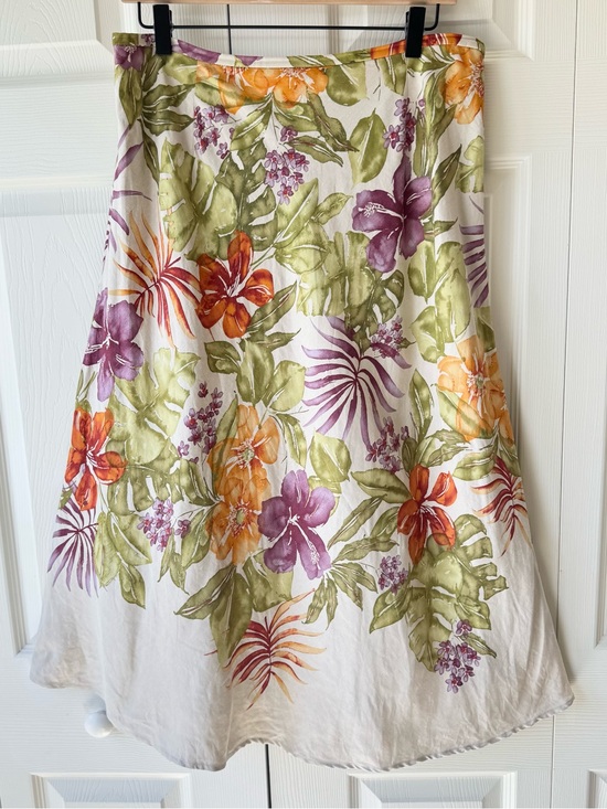 Talbots Dresses & Skirts - Talbots Linen Silk Midi Skirt 14P Tropical Hibiscus Print Resortwear Old Money